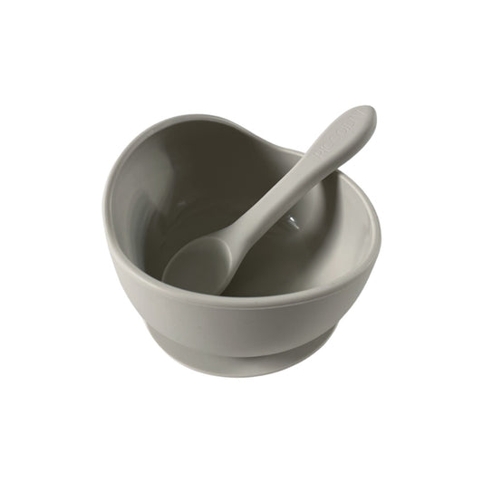 SILICONE SUCTION BOWL & SPOON- WHITE SAND